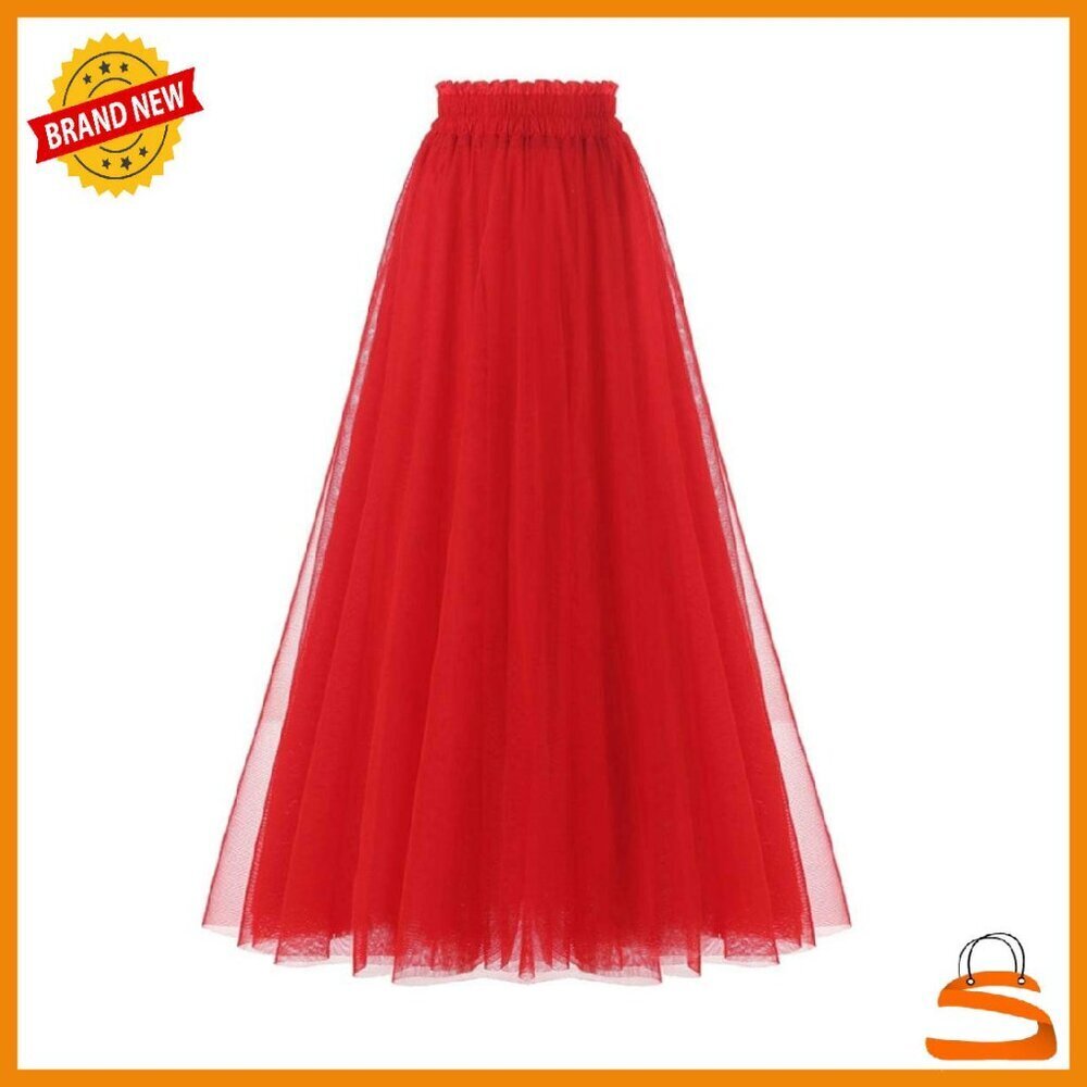 A-Line Tulle Skirt Tea Length Elastic Waist Party Evening Wear